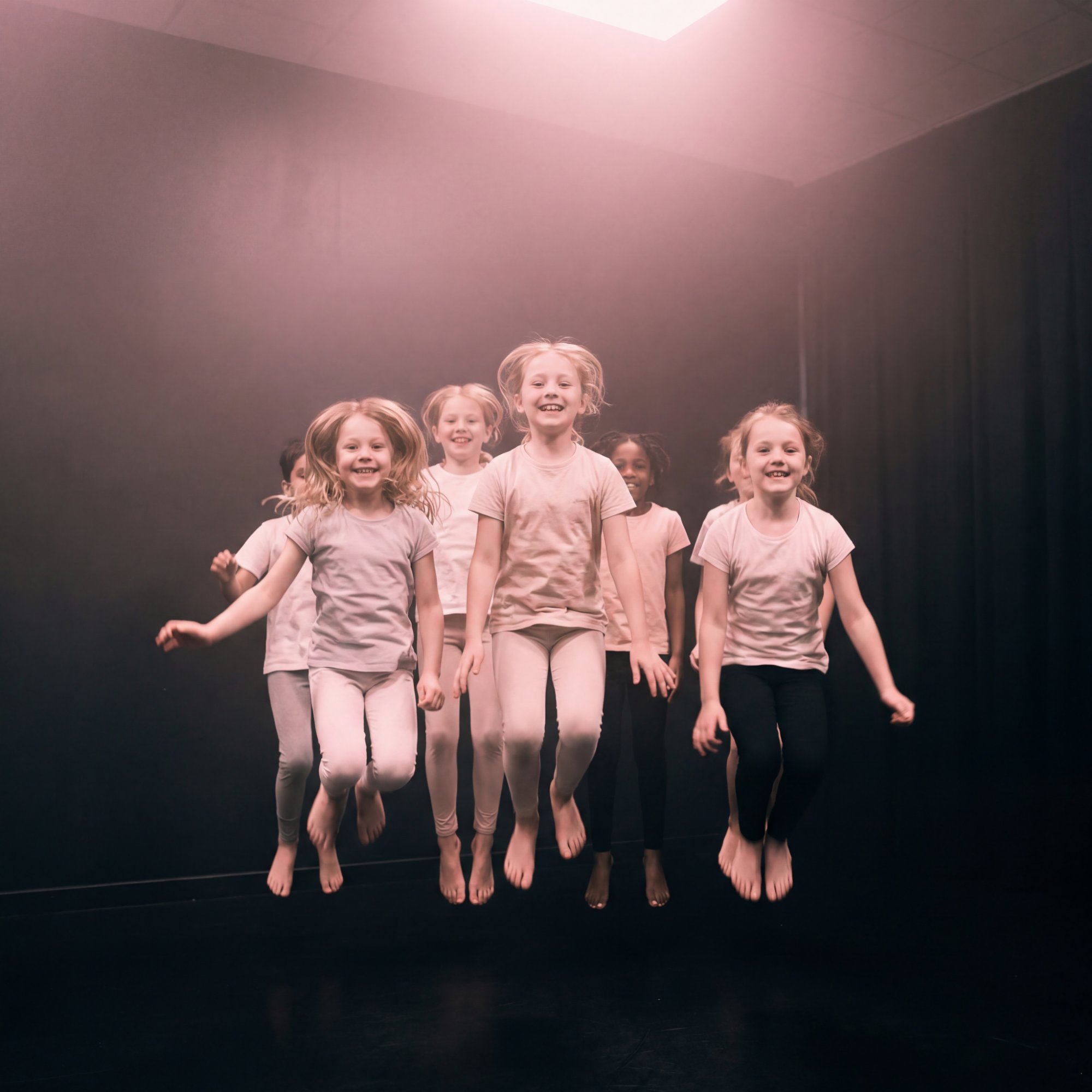 Niños de colegio bailando en grupo